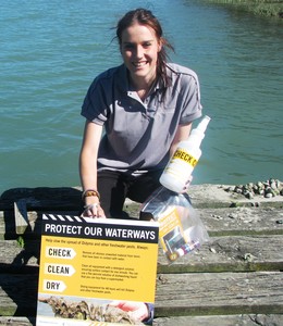 Charlotte Teitjen - Didymo Awareness Advocate with some of the material she is using to educate fresh water users in the Gisborne region